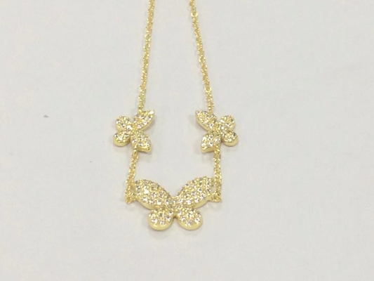 14K or Triple papillon Bracelet de la chaîne Clair CZ Bracelet de la chaîne d'argent 925