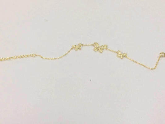 14K or Triple papillon Bracelet de la chaîne Clair CZ Bracelet de la chaîne d'argent 925
