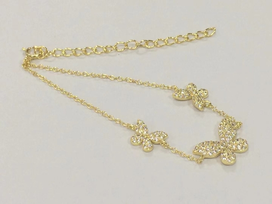 14K or Triple papillon Bracelet de la chaîne Clair CZ Bracelet de la chaîne d'argent 925
