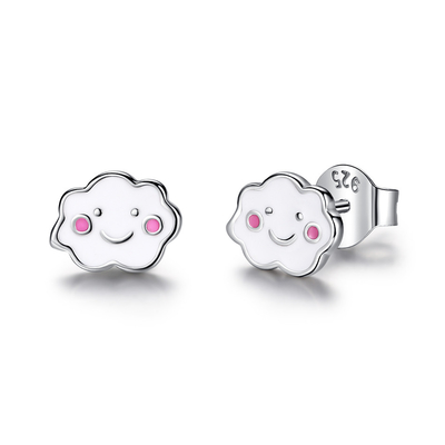 Rhodium plaqué 925 nuages d'argent boucles d'oreilles en émail pour bébés enfants petite fille