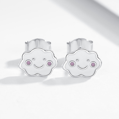 Rhodium plaqué 925 nuages d'argent boucles d'oreilles en émail pour bébés enfants petite fille