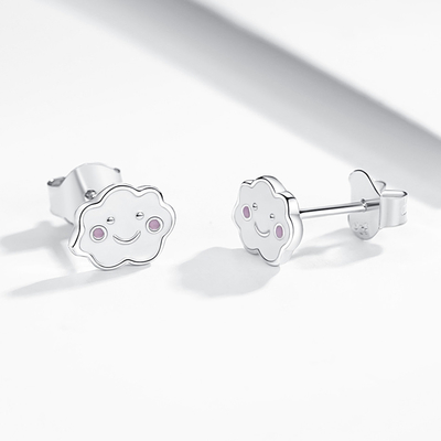 Rhodium plaqué 925 nuages d'argent boucles d'oreilles en émail pour bébés enfants petite fille
