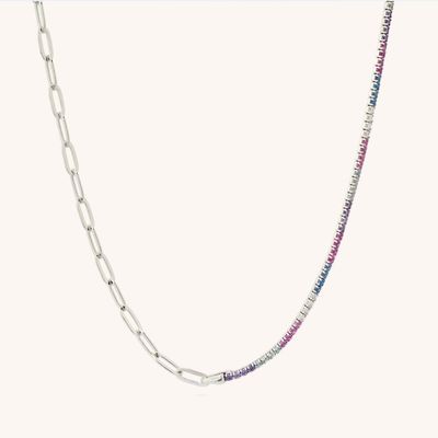 Bracelet de tennis et collier avec pendentif en argent sterling 925, coupe ronde, CZ arc-en-ciel