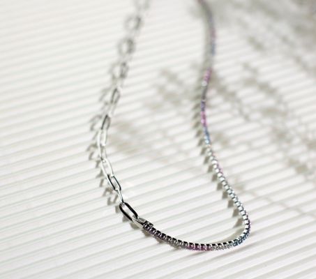 Bracelet de tennis et collier avec pendentif en argent sterling 925, coupe ronde, CZ arc-en-ciel