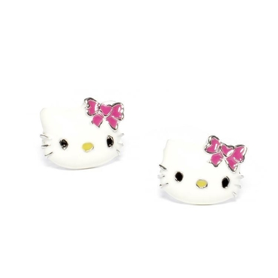 Des boucles d'oreilles Hello Kitty colorées en émail et en or noir et en argent