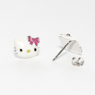 Des boucles d'oreilles Hello Kitty colorées en émail et en or noir et en argent