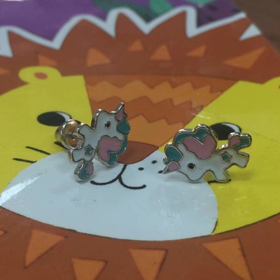 Wholesales White Enamel Unicorn Fantasy 925 Silver Earrings Girls' Enamel Colors White