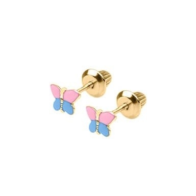 Boucles d'oreilles de papillons en émail bleu et jaune avec revêtement E