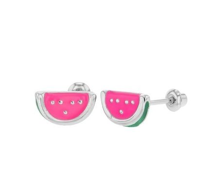 En argent rose et vert émail Mélon d'eau Les enfants vissent l'oreille pour les cadeaux d'occasion