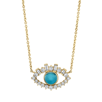 Baguette plaquée en or 18K Zircon cubique 925 Sterling Argent Collier de mauvais œil féminin