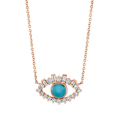 Baguette plaquée en or 18K Zircon cubique 925 Sterling Argent Collier de mauvais œil féminin