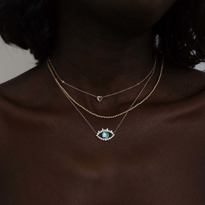 Baguette plaquée en or 18K Zircon cubique 925 Sterling Argent Collier de mauvais œil féminin