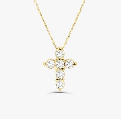 Collier en pierre de Druzy Croix de diamant Ronde Coupe brillante 925 Collier de croix en argent
