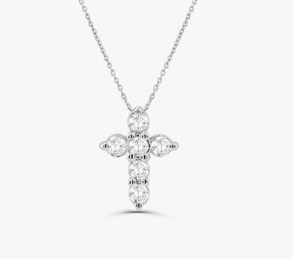 Collier en pierre de Druzy Croix de diamant Ronde Coupe brillante 925 Collier de croix en argent