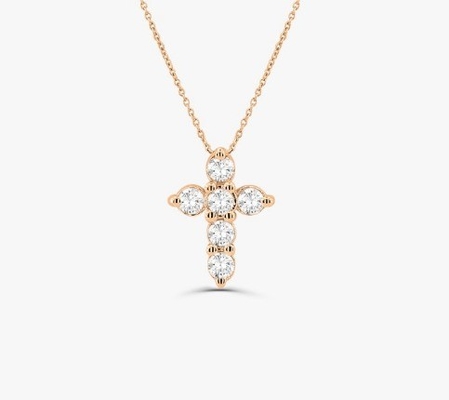 Collier en pierre de Druzy Croix de diamant Ronde Coupe brillante 925 Collier de croix en argent