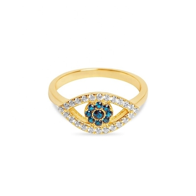 Taille personnalisée 925 Sterling Silver Cutout Pave Inlaid Eye Ring avec plaque d'or 18K