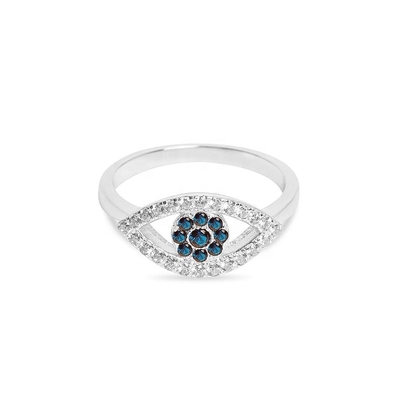 Taille personnalisée 925 Sterling Silver Cutout Pave Inlaid Eye Ring avec plaque d'or 18K