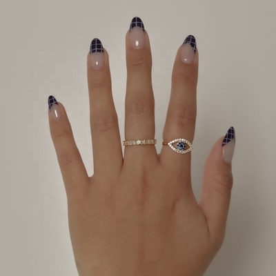 Taille personnalisée 925 Sterling Silver Cutout Pave Inlaid Eye Ring avec plaque d'or 18K
