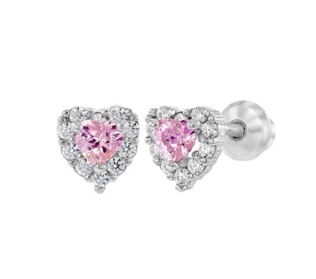 Cœur doré rose rose CZ à vis à l' arrière Boucles d'oreilles pour enfants en argent sterling 925