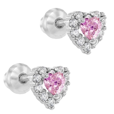 Cœur doré rose rose CZ à vis à l' arrière Boucles d'oreilles pour enfants en argent sterling 925