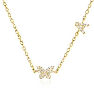 Collier Mini 18K Or Blanc Micron Pave CZ Papillon 925 Collier en argent sterling