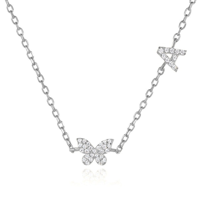 Collier Mini 18K Or Blanc Micron Pave CZ Papillon 925 Collier en argent sterling