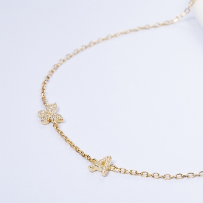 Collier Mini 18K Or Blanc Micron Pave CZ Papillon 925 Collier en argent sterling