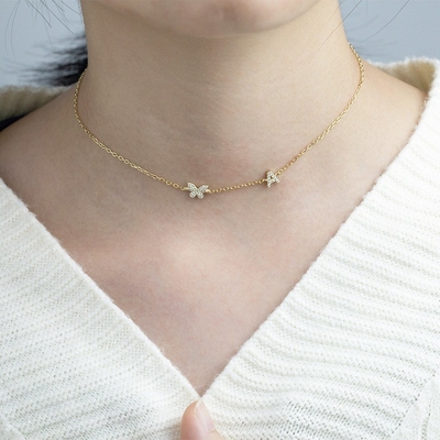 Collier Mini 18K Or Blanc Micron Pave CZ Papillon 925 Collier en argent sterling