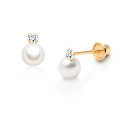 Jeux de bijoux pour enfants Boucles d'oreilles à perles avec vis arrière et blanc CZ en argent sterling 925