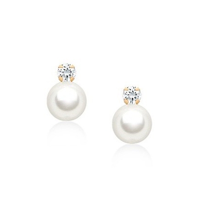 Jeux de bijoux pour enfants Boucles d'oreilles à perles avec vis arrière et blanc CZ en argent sterling 925