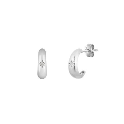 Type de certificat Appréciation par un tiers 925 Sterling Silver North Star Boucles d'oreilles à demi-crochet