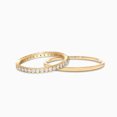 18K plaqué en or empilage mariage Eternity Band Ring pour les femmes 925 Sterling Silver Set