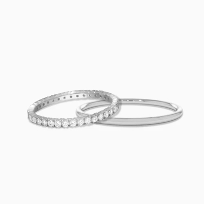 18K plaqué en or empilage mariage Eternity Band Ring pour les femmes 925 Sterling Silver Set