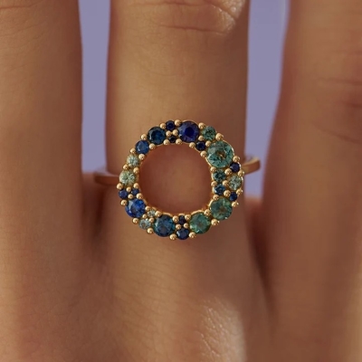 Boule d'or 18 carats, saphir couleur, zircon 925 argent sterling, bague pour femme
