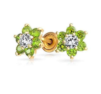 Améthyste de fleur CZ pierre de naissance Bébé filles 925 argent sterling Boucles d'oreilles à vis arrière