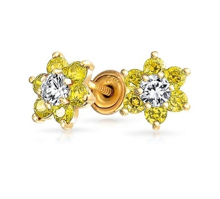 Améthyste de fleur CZ pierre de naissance Bébé filles 925 argent sterling Boucles d'oreilles à vis arrière