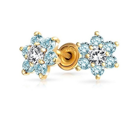 Améthyste de fleur CZ pierre de naissance Bébé filles 925 argent sterling Boucles d'oreilles à vis arrière