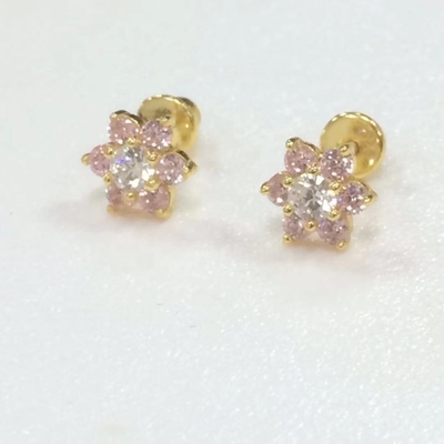 Améthyste de fleur CZ pierre de naissance Bébé filles 925 argent sterling Boucles d'oreilles à vis arrière