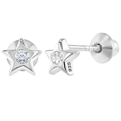 Autres occasions Petite étoile rose cube Zircon Bébé filles enrouler en arrière Stud 925 Sterling Boucles d'oreilles en argent