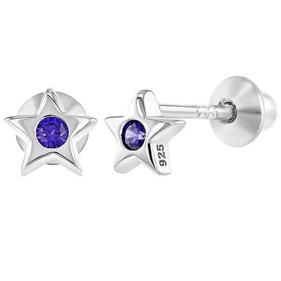 Autres occasions Petite étoile rose cube Zircon Bébé filles enrouler en arrière Stud 925 Sterling Boucles d'oreilles en argent