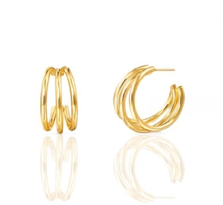 Triple or 18K plaqué mode gros boucles d'oreilles en acier inoxydable