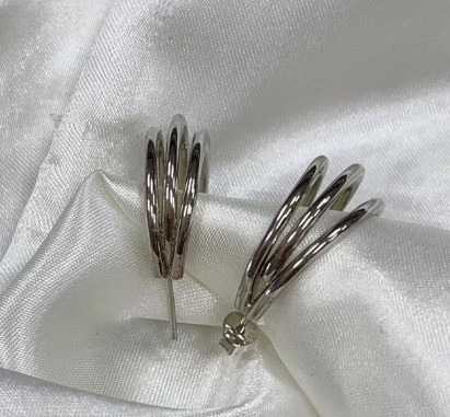Triple or 18K plaqué mode gros boucles d'oreilles en acier inoxydable
