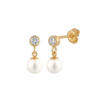 Réglage de l'oreiller CZ Stud Perle blanche Perle 925 argent sterling Boucle d'oreille