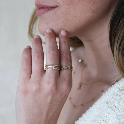 Article chaud 18K or plaqué demi-éternité empilable 925 argent sterling bague de musique féminine