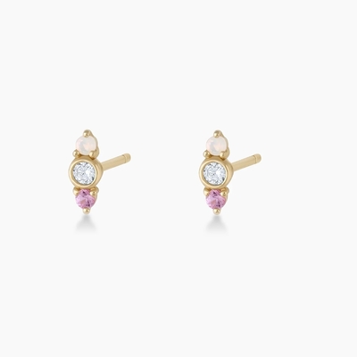 Opal blanc et saphir rose Boucles d'oreilles en acier CZ Trois boucles en acier cube en acier zirconien