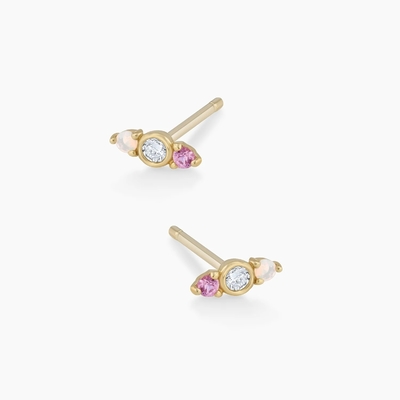 Opal blanc et saphir rose Boucles d'oreilles en acier CZ Trois boucles en acier cube en acier zirconien