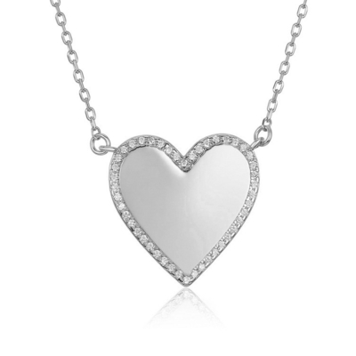 Collier de cœur blanc CZ 16 " Collier de cœur d'amour personnalisé