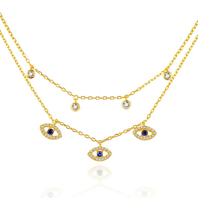 Double couche Evil Eye Bezel ensemble Collier de diamant pour femmes ensemble de pendentifs