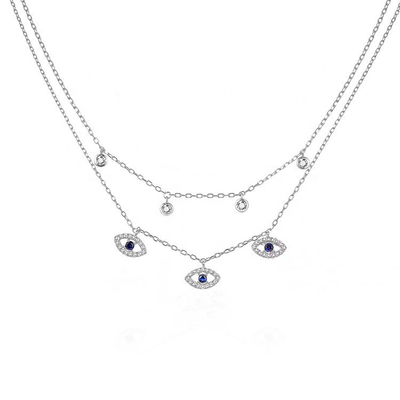 Double couche Evil Eye Bezel ensemble Collier de diamant pour femmes ensemble de pendentifs