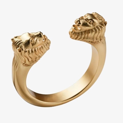 Anneau à tête de lion pour homme réglable 18K Or Taille 5 - Taille 10 Anneau de lion en laiton